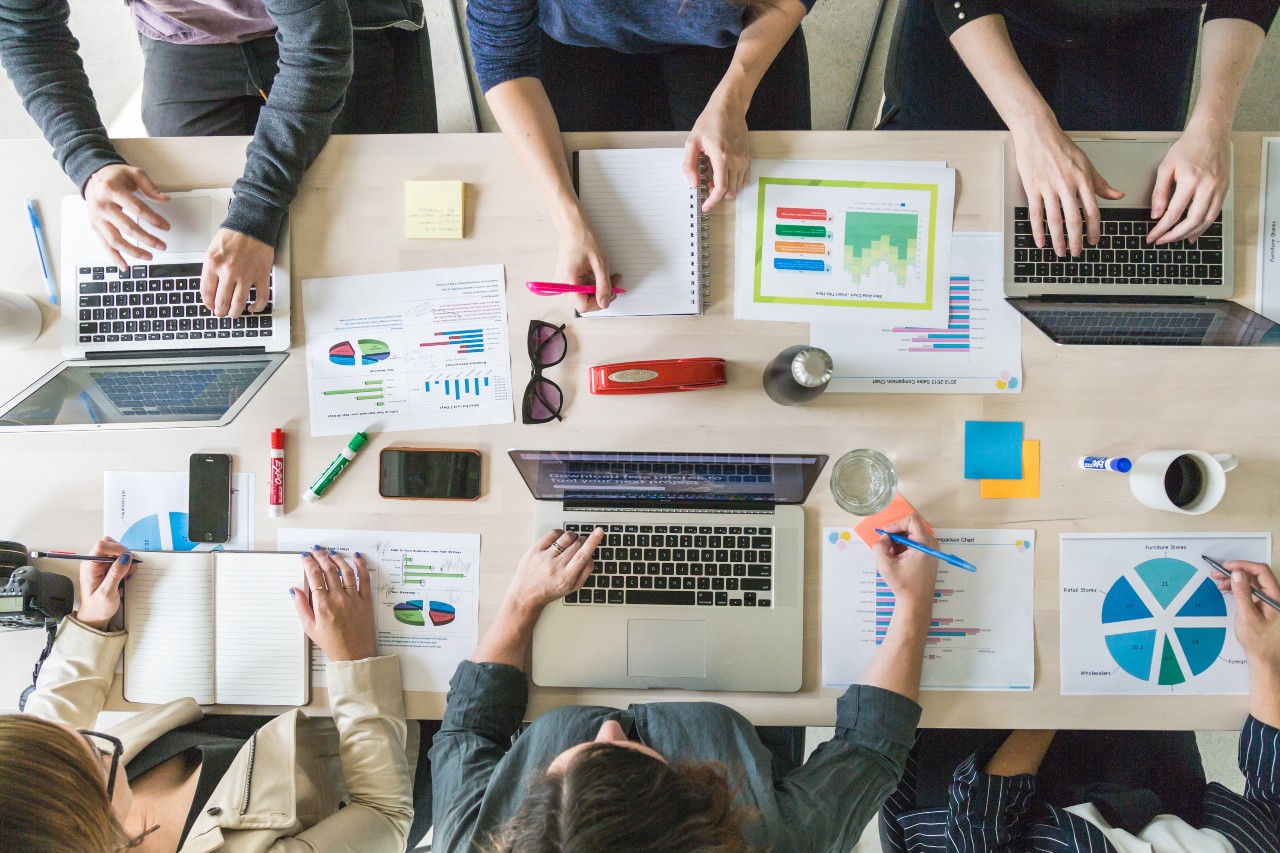 Researchers collaborating at a table